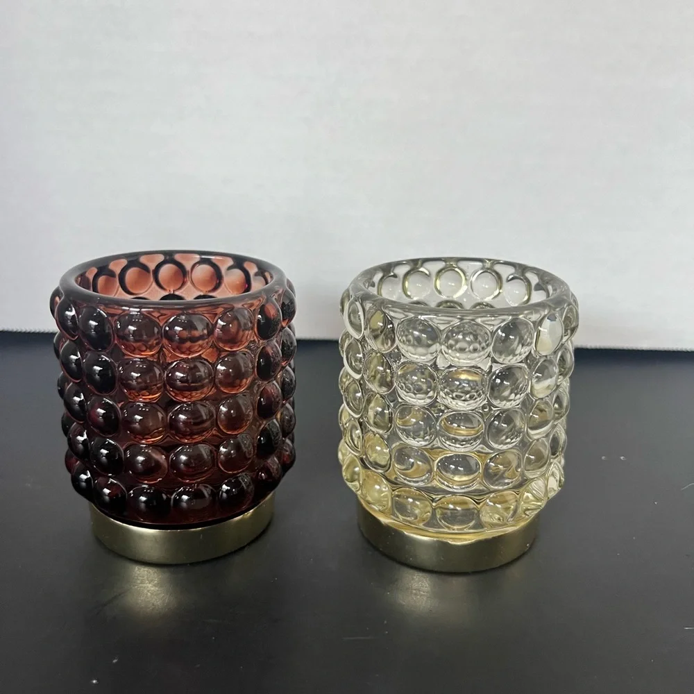 Bubble Glass Tea light‎ Holders With Gold Base Set Of 2
